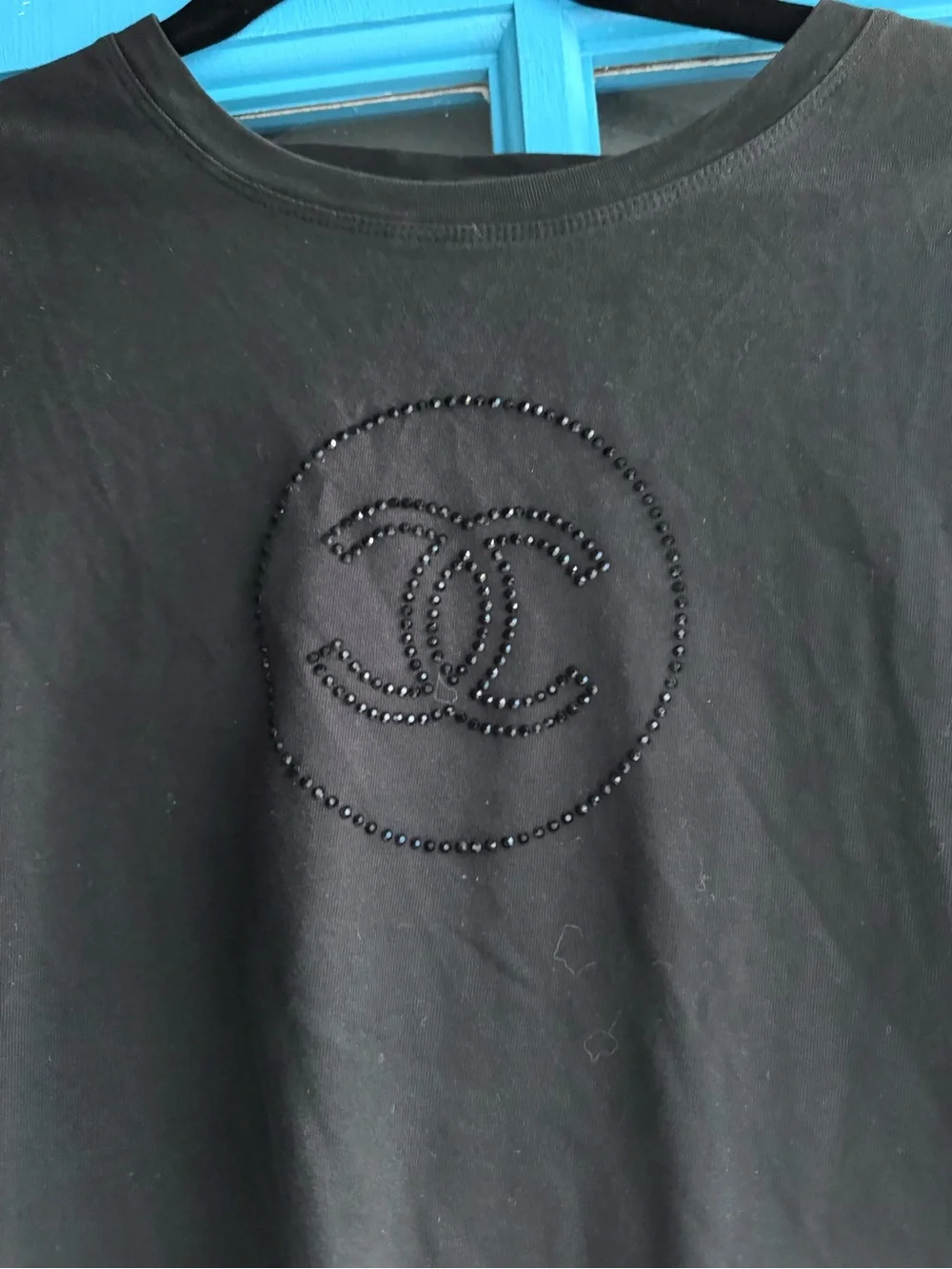 CHANEL Black Embellished Logo Crewneck Top